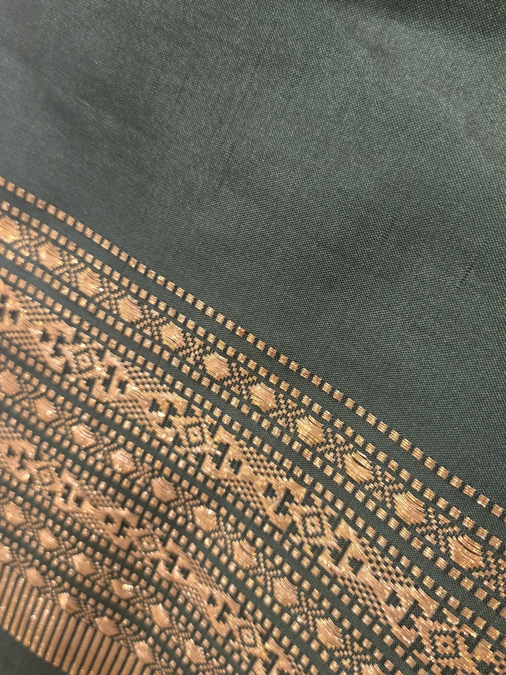 Classic Dark Green Silk Scarf with Gold Trim